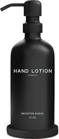 Black Glass Lotion Dispenser with Pump by Brighter Barns - Hand Lotion Dispenser Bathroom Set & Tray - Modern Bathroom Decor in Airbnb, Apartment Rental Properties, Guest House, Hotel Lobby (Black)