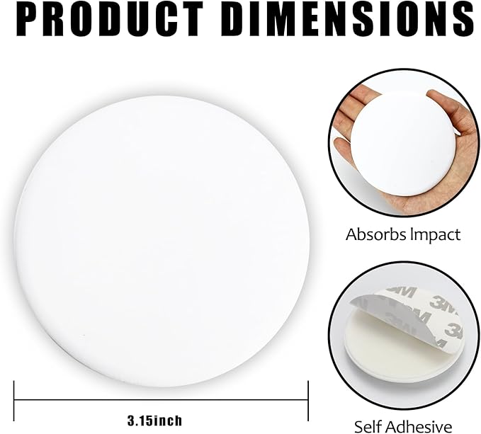 3.15" Large Wall Door Handle Stopper, 8PCS White Self Adhesive Wall Protector Rubber Door Bumpers, Solution for Stopping Damage from Doors Knobs, Shock Absorbent and Noise Reduction