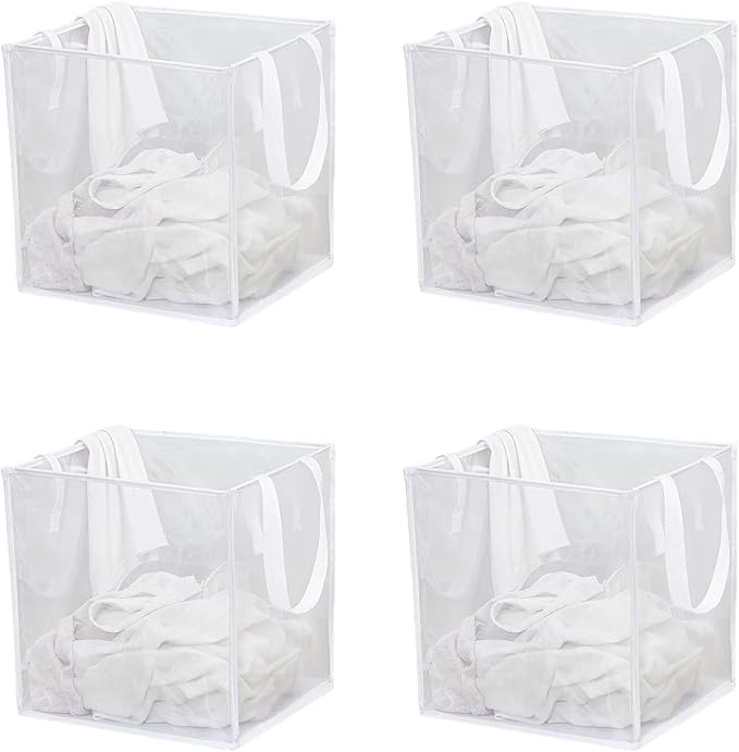 4 Pack Popup Laundry Hamper, Small Collapsible Mesh Laundry Baskets Dirty Clothes Basket with Handle Cube Storage Basket for Washing Storage,Toy Storage,Dorm and Travel(White,13 Inch)