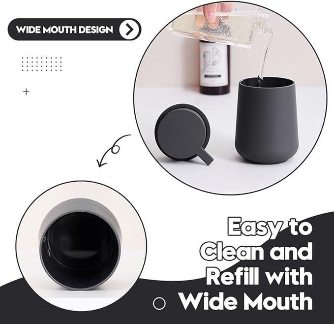 Matte Gray Liquid Hand Soap Dispenser Plastic 11 oz - Modern Minimalist Style for Bathroom & Kitchen Countertop Refillable