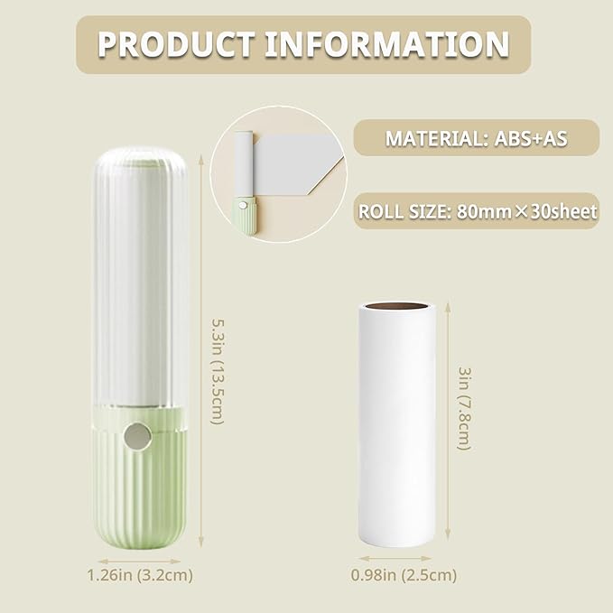 Sgdazo Compact Lint Roller with 150 Sheets - Portable Pet Hair Remover for Clothes, Furniture, and Travel Essentials Household Use, 1 Handle+5 Roller Refills (Green)