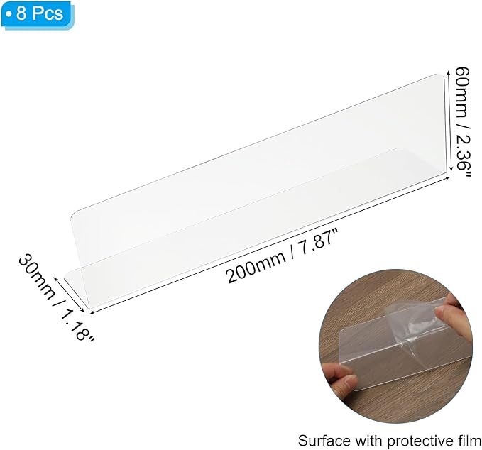 PATIKIL 8 Pack Shelf Dividers for Closet Organization, 7.9x1.2x2.4 Acrylic Closets Separator Kitchen Cabinet Shelves Under Bed Blocker for Bedroom Kitchen Office, Clear