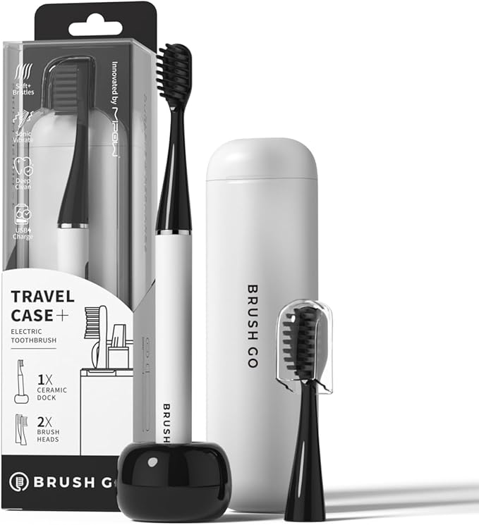 MIPOW Slim Pro i4 Electric Toothbrush Rechargeable Smart Ultra Sonic 3 Modes Magnetic Travel Case &Ceramic Dock, 60Day Long Battery Soft Bristles 2Heads IPX7 Waterproof,Color-(White)