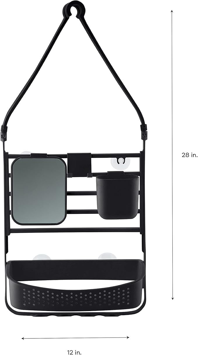 Bath Bliss Deluxe Flex Adjustable Shower Caddy | 2 Hanging Options | Customizable Accessories | Bathroom Storage | Matte Black