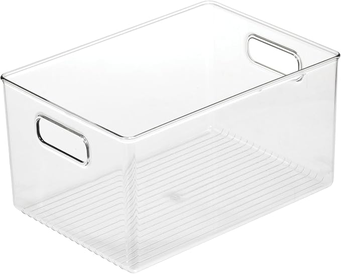 iDesign Pantry Organizer Bins with Handles - Storage Bins for Cabinets or Fridge - Set of 2 - Clear
