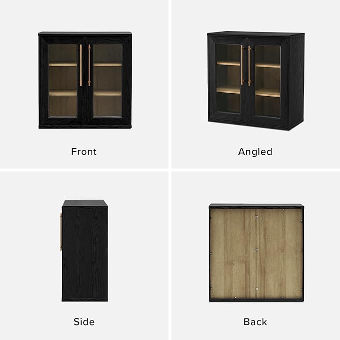 mopio Blake Storage Cabinet, Small Modular Accent Display Sideboard Buffet Cabinet with Storage, Media Console Credenza, for Kitchen, Coffee Bar, Pantry, (Black Oak Acrylic, Single)
