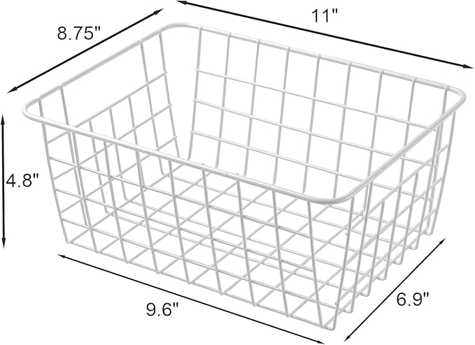 11" Upright Freezer Storage Baskets, White Wire Storage Bins Small Bakset for Freezer, Pantry, Bathroom Organizing, Set of 2