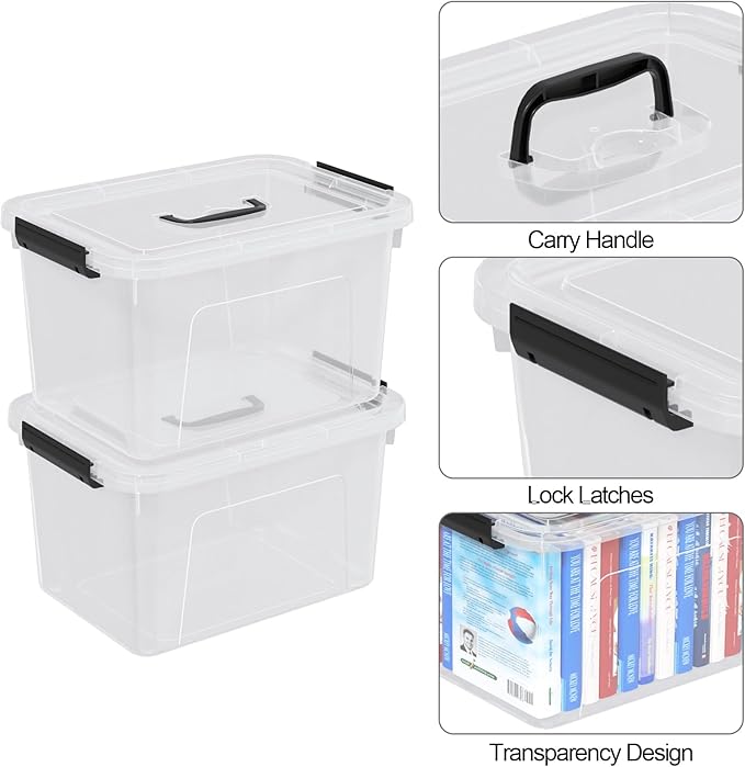 Knifefish 4-Pack Plastic Storage Bins Boxes Containers with Lids, 18 L Clear Latching Box with Handle