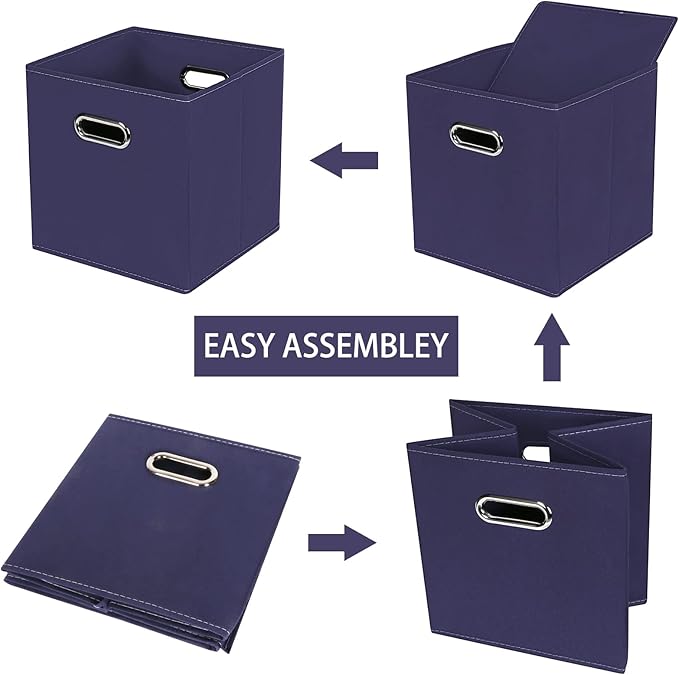 Fabric Cloth Storage Bins,Fabric Cube Bins Organizer with Dual Handles Foldable Cube Storage Baskets for Home Bedroom Storage,Set of 3,(Navy Blue)