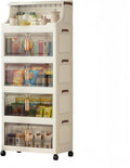 217QT Stackable Storage Bins with Lids & Rack, 5 Tier Large Capacity Foldable Storage Cabinet, Clear Collapsible Pantry Organizer for Home, Kitchen, Bathroom, Dorm, Office