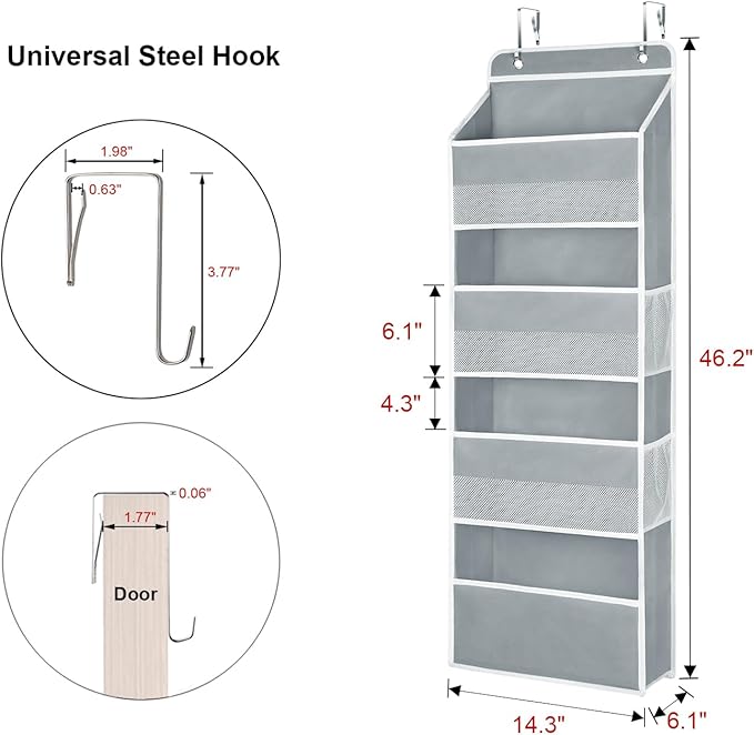 Univivi 4-Shelf Door Hanging Organizer Baby Door Storage Wall Mount Storage with 4 Large Pockets and 4 Side Mesh Pockets for Baby Stuff, Toiletries and Sundries