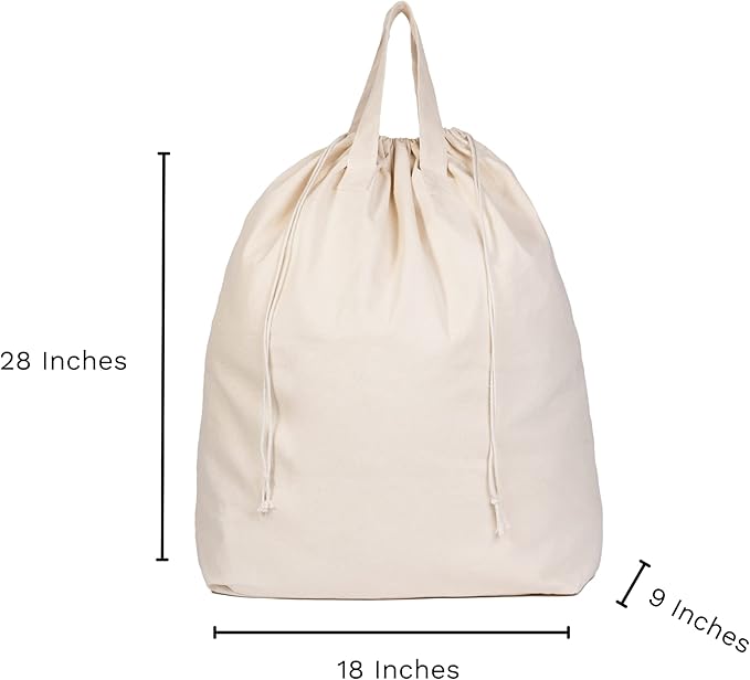 Canvas Laundry Bags - Extra Large, Heavy Duty, 100% Cotton Laundry Bag with Straps, Handles, and Drawstring - College Dorm Laundry Bag in XL Size - Washable, Foldable Laundry Basket Liner (2 Pack)