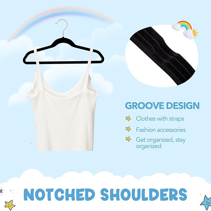 House Day Velvet Kids Hangers 60 Pack, Premium Children Hangers for Closet, Ultra Thin Cute Non Slip Kid Felt Clothes Hanger 14 Inch, Small Hanger for Toddler Clothes, Black