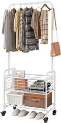 SUOERNUO Laundry Basket with Wheels Rolling Laundry Hamper Laundry Sorter Cart Shelf Hanging Rack,White