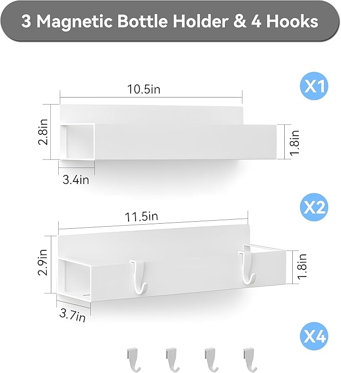 MGY 3Pack Magnetic Baby Bottle Organizer for Refrigerator,Space-Saving Storage for Baby Bottles, Metal Shelf with 4 Hooks,Station Organizer for Bottles