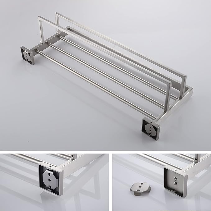 KOKOSIRI Towel Rack 20 Inches Bathroom Towel Shelves with Double Towel Bars SUS304 Stainless Steel Wall Mounted, Brushed Nickel B6003BR-L20
