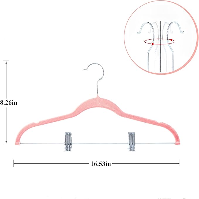 VECELO 40 Pack Velvet Clothes Hangers with Adjustable Clips,Heavy-Duty Non Slip & Space-Saving with 1 Magic Hangers & 2 Tie Rack for Suit Coat Pants Skirt Dresses