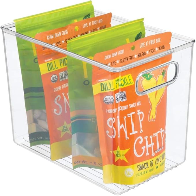 mDesign Plastic Modern Kitchen, Pantry Food Storage Container Bin w/ Handles - Cabinet, Fridge/Freezer, Countertop Organizer - Snacks/Drink/Appliances; Ligne Collection, Clear, 10x6.5x7.75 (Pack of 1)