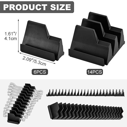 48 pcs Magnetic Modular Wrench Organizers for Tool Drawers, Tool Storage Holder Wrench Rack with Metric & SAE Labels (Color:Black)