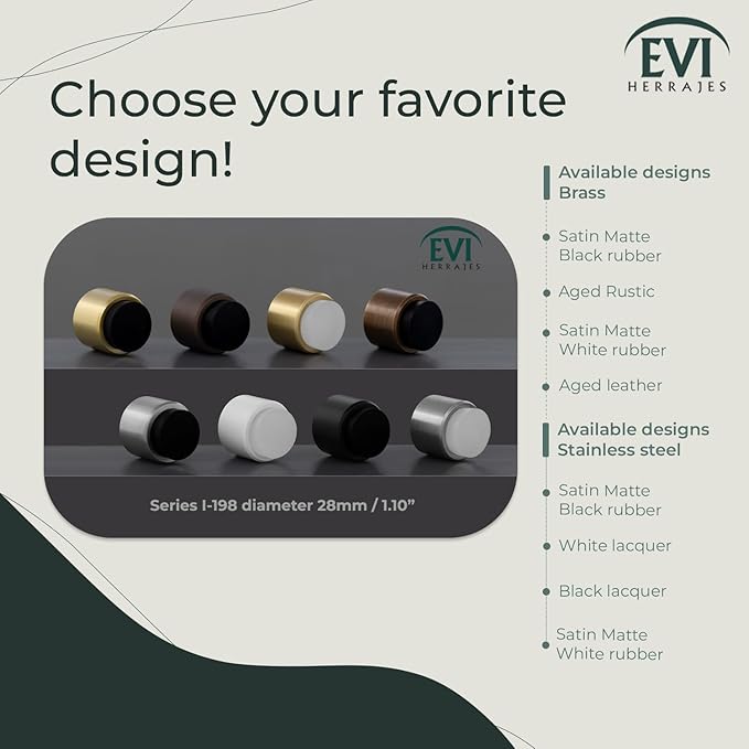 EVI | Wall Adhesive Doorstop | 1.1'' X 1.1'' | Black Rubber | Stainless Steel | Matte Finish | Great Adherence | 100% Functional | Mod. 198/28