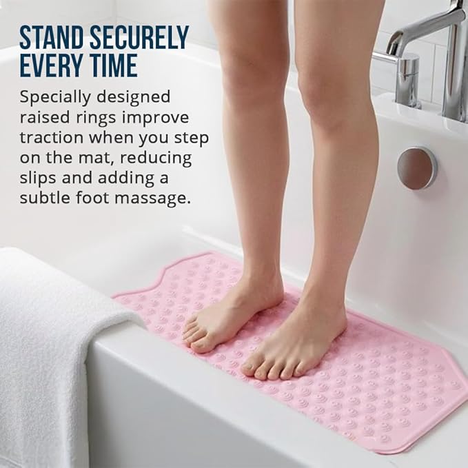 The Original Refinished Bathtub Mat - No Suction Cup Bath Mat, Designed for Textured and Refinished Bathtubs Made of Rubber Not Cheap Plastic, Great for Children and Elderly (Pink)