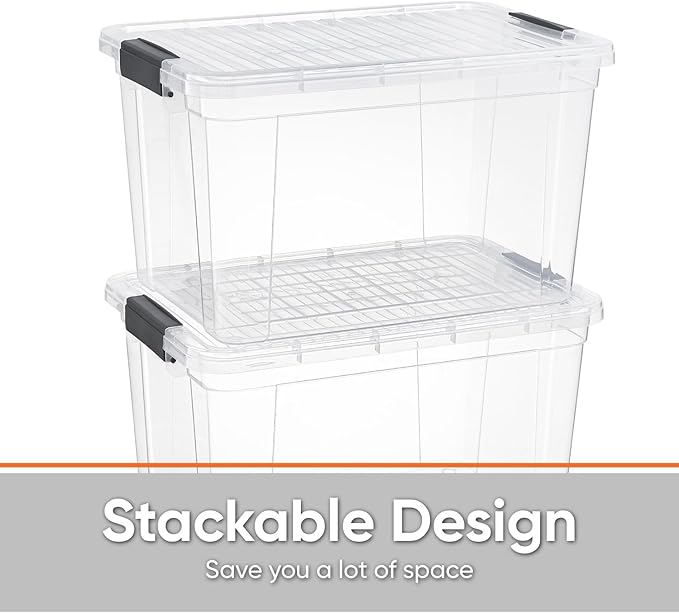 Superio Small Clear Storage Boxes with Lids, 4.75 Quart Plastic Container Bins for Organizing, Stackable Crates, BPA Free, Non Toxic, Odor Free, Organizers for Home, Office and Dorm, 5 Pack