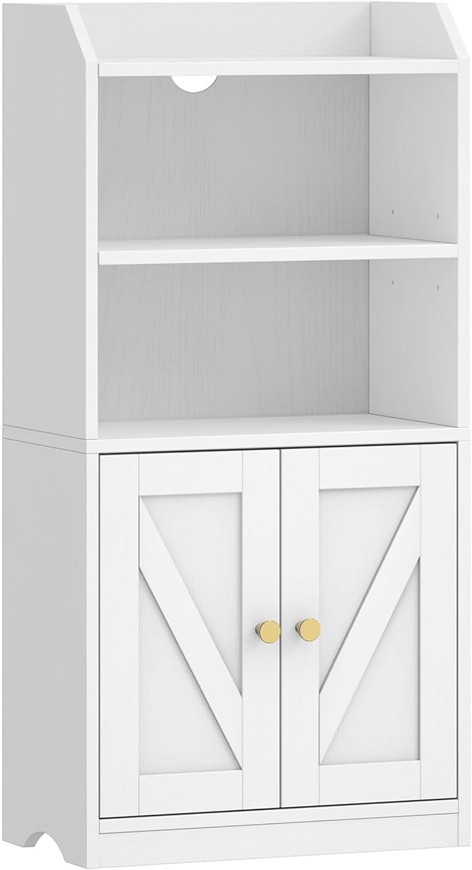 Small Bathroom Storage Cabinet, Bathroom Organizers and Storage with 2 Doors and Shelves, Floor Cabinet Freestanding with Adjustable Shelf for Small Spaces, White 7.9" D x 14.6" W x 29.6" H