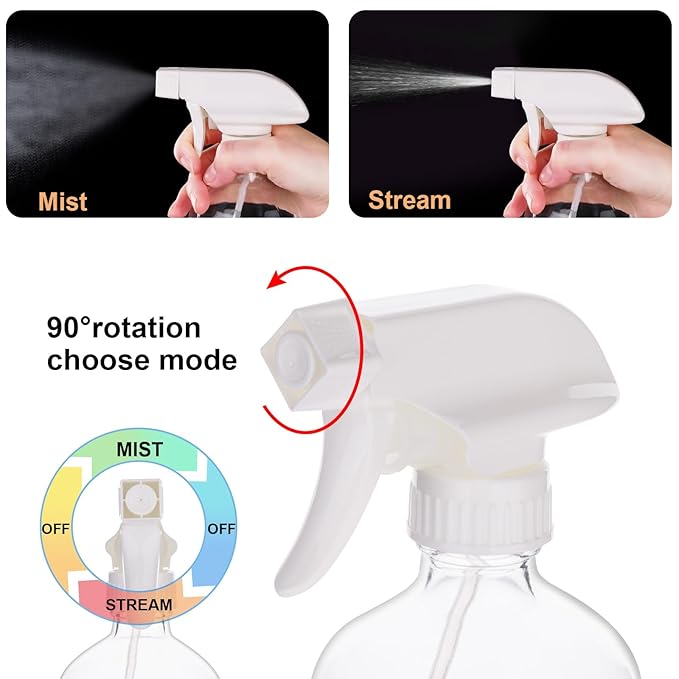 Glass Spray Bottles for Cleaning Solutions, 16oz Reusable Clear Empty Mist Spray Bottle with Silicone Sleeve for Hair, Plants and Essential oils 2 Pack