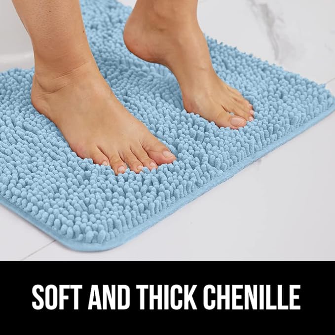 GORILLA GRIP Bath Rug Mat 44x26, Thick Soft Absorbent Chenille, Quick Dry Microfiber Mats, Rubber Backing Washable Shower Floor Rugs, Bathmat Runner, US Designed Bathroom Home Decor Accessories Sky