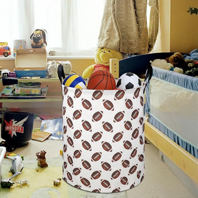 19.7" Football Laundry Basket,Kids Dirty Clothes Laundry Hamper,Waterproof Toys Storage Bin for Boys,Room Decor, Gift Baskets, Baby Nursery Hamper(Rugby)