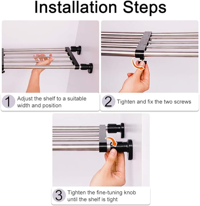 BAOYOUNI Adjustable Shelving Expandable Closet Shelves Tension Rod Clothes Hanger Storage Rack DIY Cabinet Wardrobe Kitchen Bathroom Divider Separator Organizer, Black, 2 Pack
