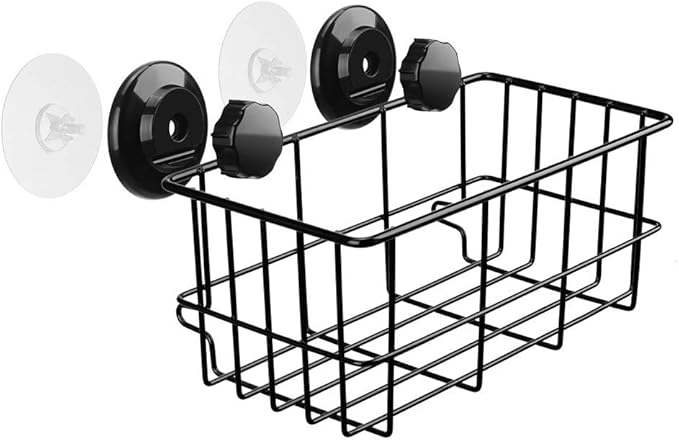 SANNO Suction Cup Shower Caddy Adhesive Deep Bathroom Basket Bath Organizer Kitchen Storage Basket for Gel Holder Bathroom Storage Shampoo, Conditioner,Stainless Steel