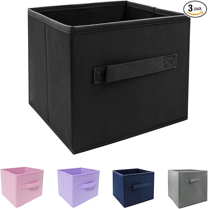 Black Storage Bins 9.0"x7.5"x7.5" Small Size Fabirc Foldable Closet Toy Organizer Collapsible Cloth