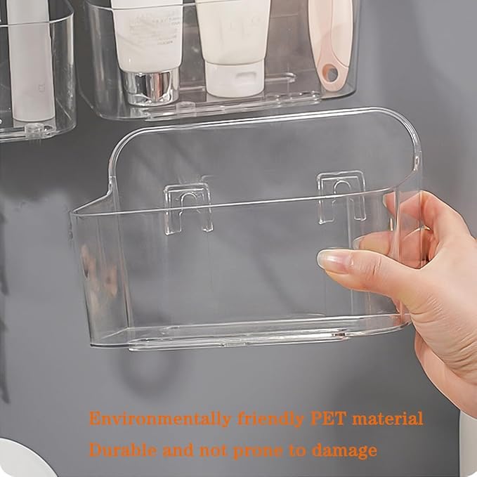 2pcs Adhesive Wall Mount Organizer Box,Acrylic Shelves for Wall,No Drilling Hang Walls,with Self Adhesive Tape,Automatic Draining for Bathroom, Kitchen, Living Room - Clear (Small)