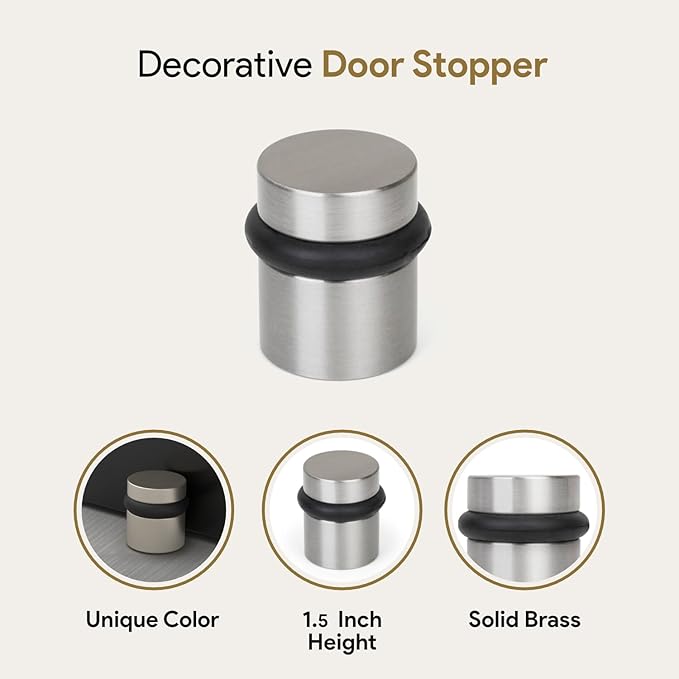 Mega Handles Floor Door Stopper, Quickly Installed Wall Protector, Wall Protectors from Door Knobs, Floor Door Stop with Mounting Hardware Included - Satin Nickel - 1.5 Inch