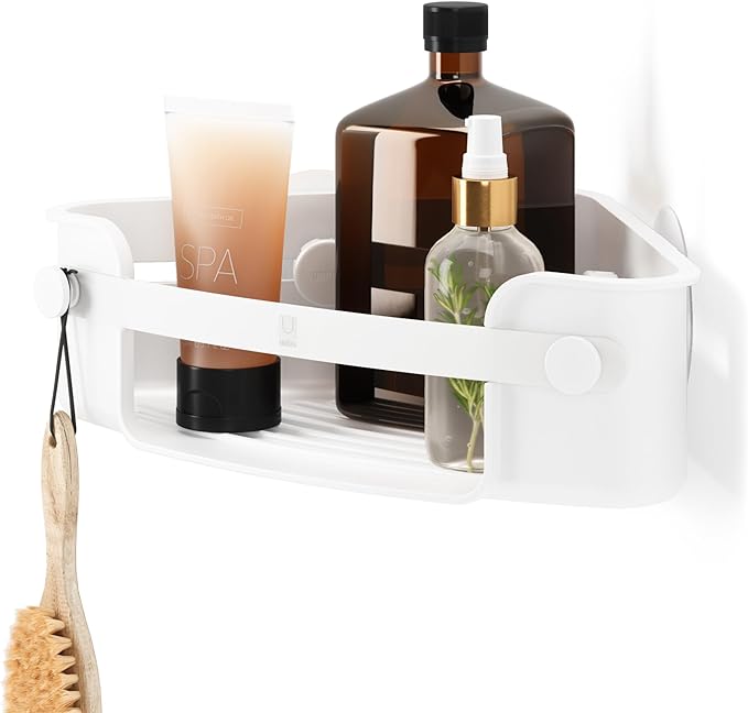Umbra Flex Adhesive Shower Corner Shelf for Bathroom, White