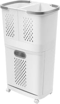 2 Tier Rolling Laundry Hamper Sorter Removable Clothes Hamper Organizer with Wheels White Portable Storage Baskets for Bedroom Laundry Room Bathroom
