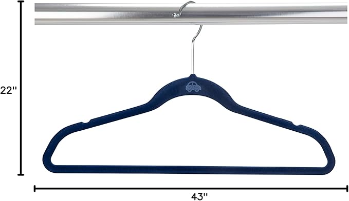 Simplify 50 Pack Kids Velvet Hangers | Slim | Non-Slip Design | Space Saving | Childrens Clothes | Shirts | Pants | Dresses | Baby Nursery | Closet Storage & Organization | Navy