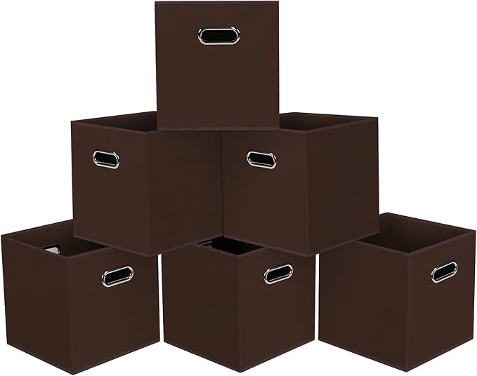 Black Foldable Storage Cubes Bins, Fabric Storage Box Cubes Organizer Baskets with Dual Handles for Home Organizer,Set of 6,(Coffee)