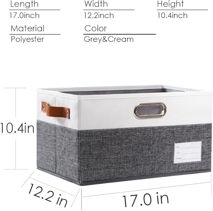 PRANDOM Larger Foldable Storage Bins with Handles [5-Pack] Fabric Collapsible Storage Boxes Baskets Cubes Containers with Handles for Closet Living Room Bedroom (Grey & White 17.3x12.2x10.4')