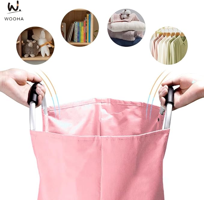 WOOHA 125L Large laundry basket,Collapsible laundry hamper, Tall Clothes Baskets Folding Washing Bin Foldable Fabric Hamper Bags for Bedroom, Closet,Bathroom,College,laundry bag,pink
