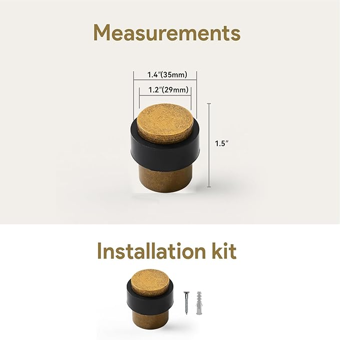 KHTUMEWARE 10 Pack 1-1/2 in Floor Door Stopper,Antique Brass Door Stop,Wall Protector Commercial Door Bumper Wedge Decorative Cylindrical Install Door stoppers on The Floor