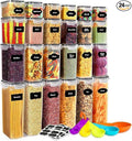 stusgo 24 Pack Airtight Food Storage Containers with Lids, Plastic Kitchen and Organization Canisters for Cereal, Flour and Sugar, BPA Free, Includes Spoons, Labels and a Pen