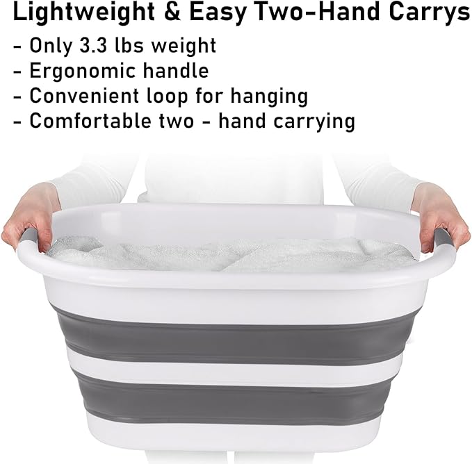 Collapsible Laundry Basket 40L(10.5 Gallon) – Plastic Foldable Pop-Up Hamper with 2 Grip Handles for Dorm Bedroom Bathroom