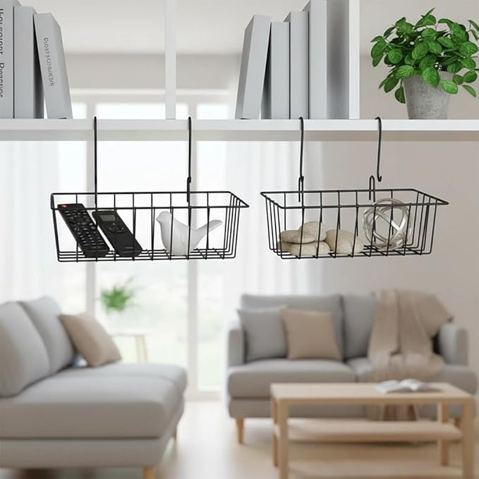 10 PCS Grid Wall Baskets and Bins, No Drilling Small Hook Basket Set for Wall Grid Panel, Wire Storage Basket for Kitchen Bathroom Home Decor Supplies, Black