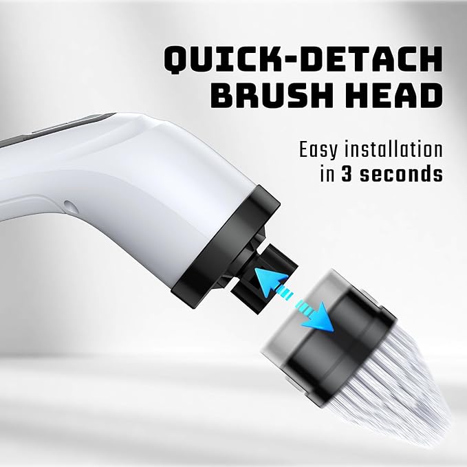 VigorDay Electric Spin Scrubber - Cordless Bathroom Scrubber with 7 Brush Heads - Dual Speed IPX7 Waterproof Power Scrubber for Heavy-Duty Bathtub, Glass, Tile, and Car Cleaning (White)