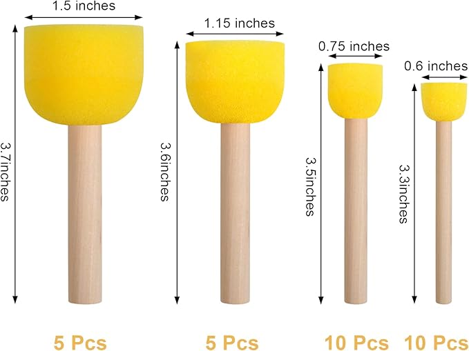 30 Pcs Round Sponges Brush Set, Round Sponge Brushes for Painting, Paint Sponges for Acrylic, Painting Tools for Kids Arts and Crafts (4 Sizes)