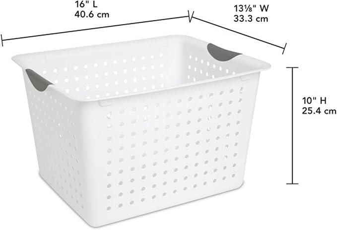 Sterilite 12-Pack Deep Ultra Basket, Open Top Plastic Storage Organizer, White - Classic Baskets for Organizing Countertops, Pantry Shelves, Kitchen Cabinets, Laundry Rooms or Home Offices