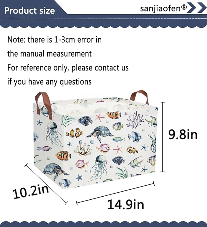Sanjiaofeng Rectangular Kids Basket Ocean Storage Bins,Boys and Girls Storage Basket with Handles.Clothers,Toys,Books,Kid's Gifts Bins. (Ocean)