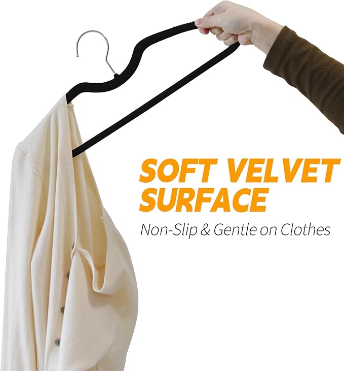 30 Pack Velvet Hangers, Short Neck Non Slip Slim Hangers with 360° Swivel Hook, Space Saving Clothes Hangers for Shirts, Dresses, Sweaters, Black